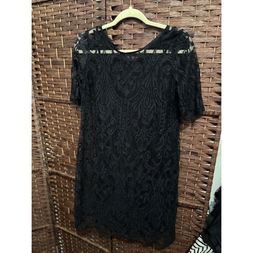 Motherhood Maternity Black Lace Dress‎ Short Sleeve V Neck Elegant S Small